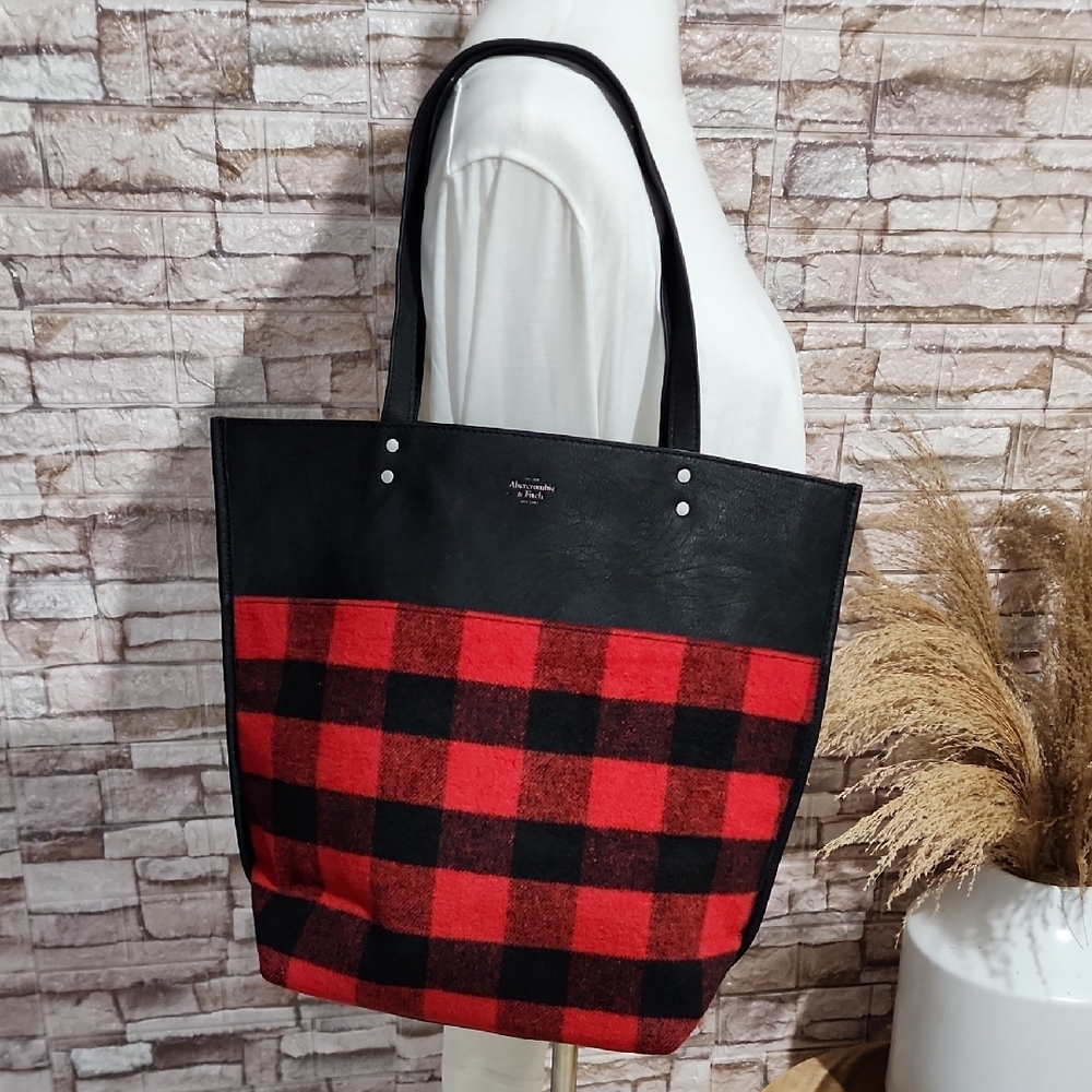 Abercrombie Fitch Plaid Tote Bag - Red and Black